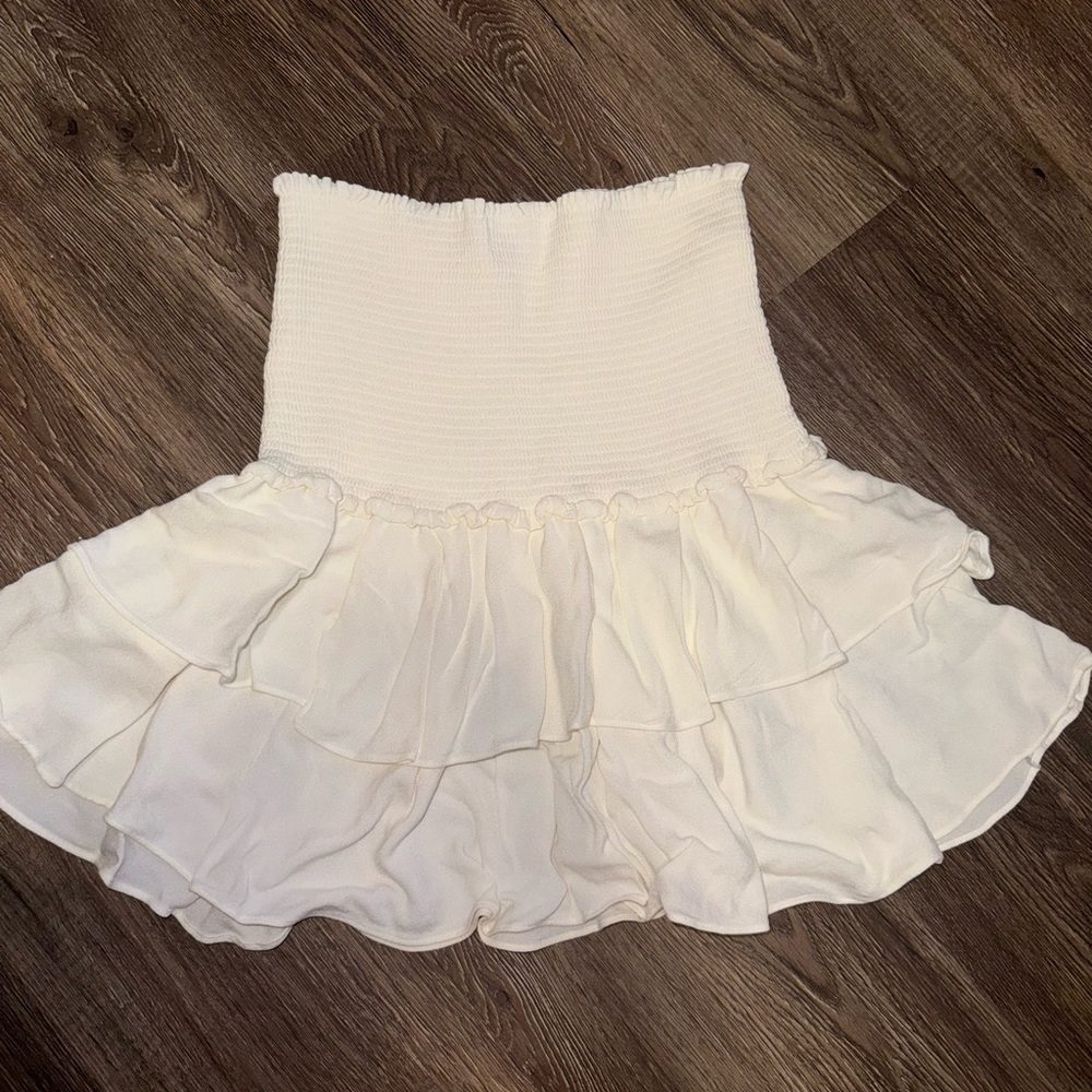 Aritzia Sunday Best Cream Set Front Tie Cropped Top Smocked Ruffle Skirt Size Sm - Picture 6 of 8